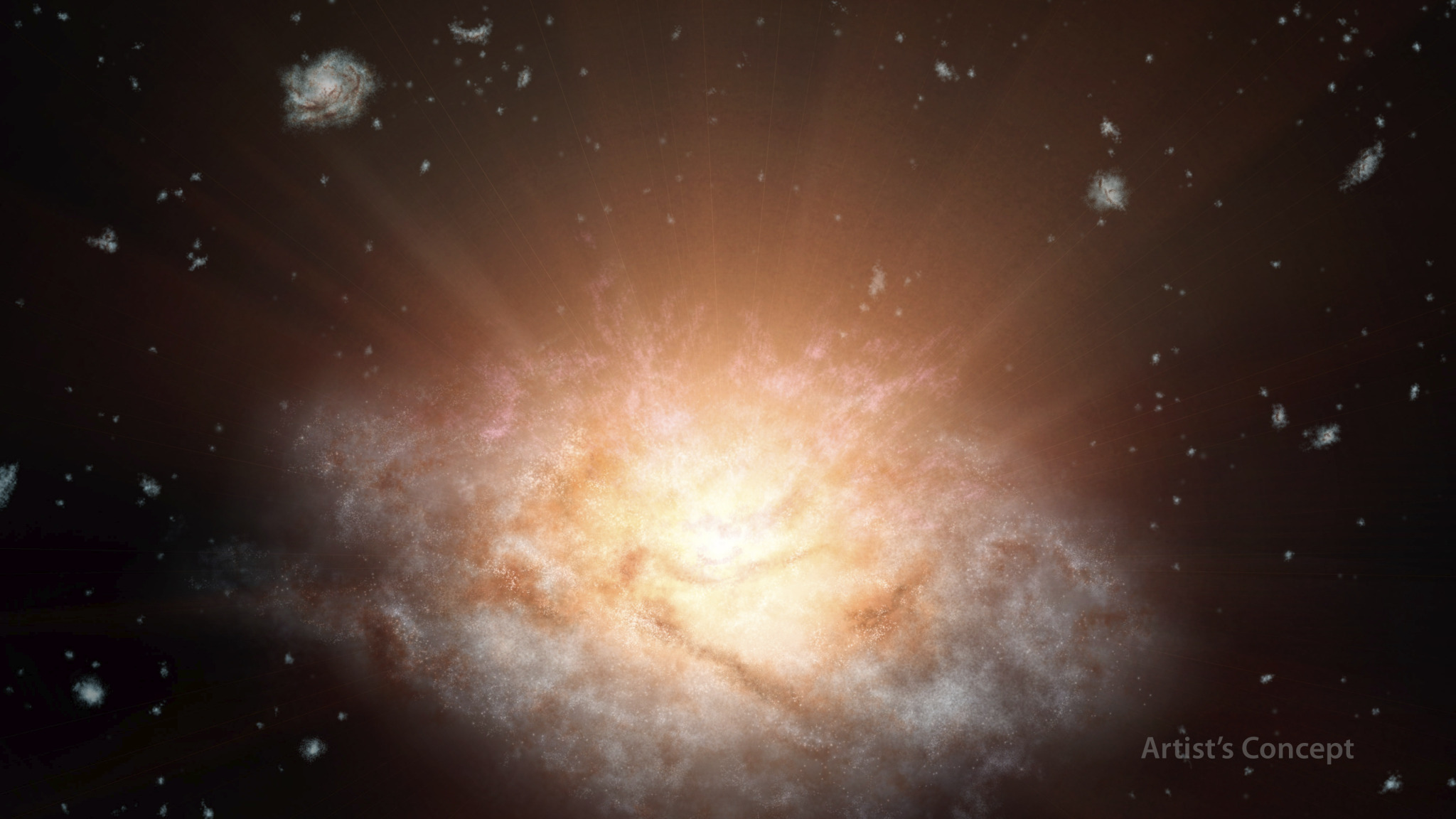 This artist's concept depicts the current record holder for the most luminous galaxy in the universe.