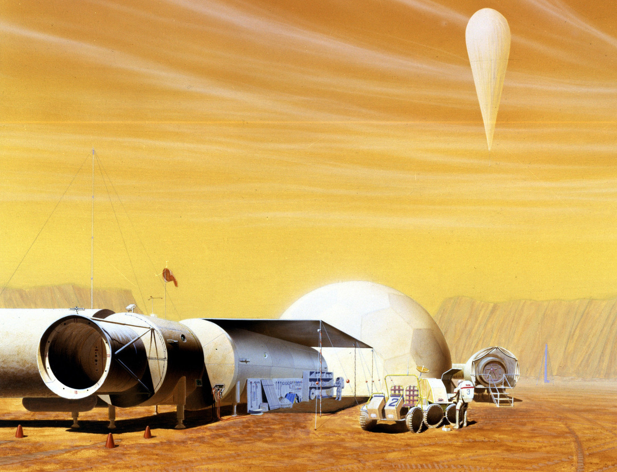 An artist's drawing of a Mars outpost
