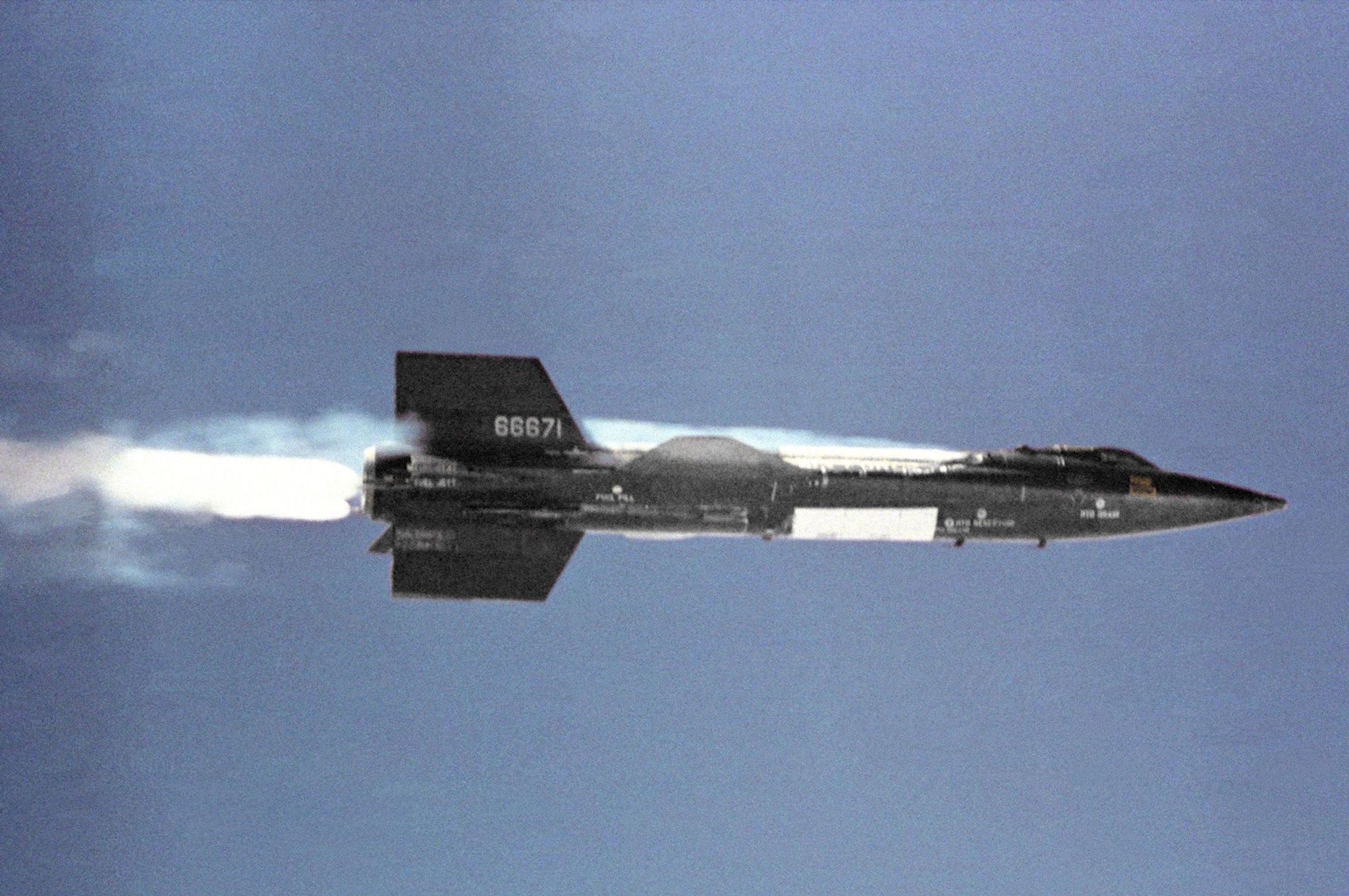 The X-15 launches with its rocket engine ignited