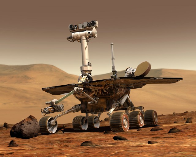 An artist's drawing of one of NASA's Mars rover on the surface of Mars