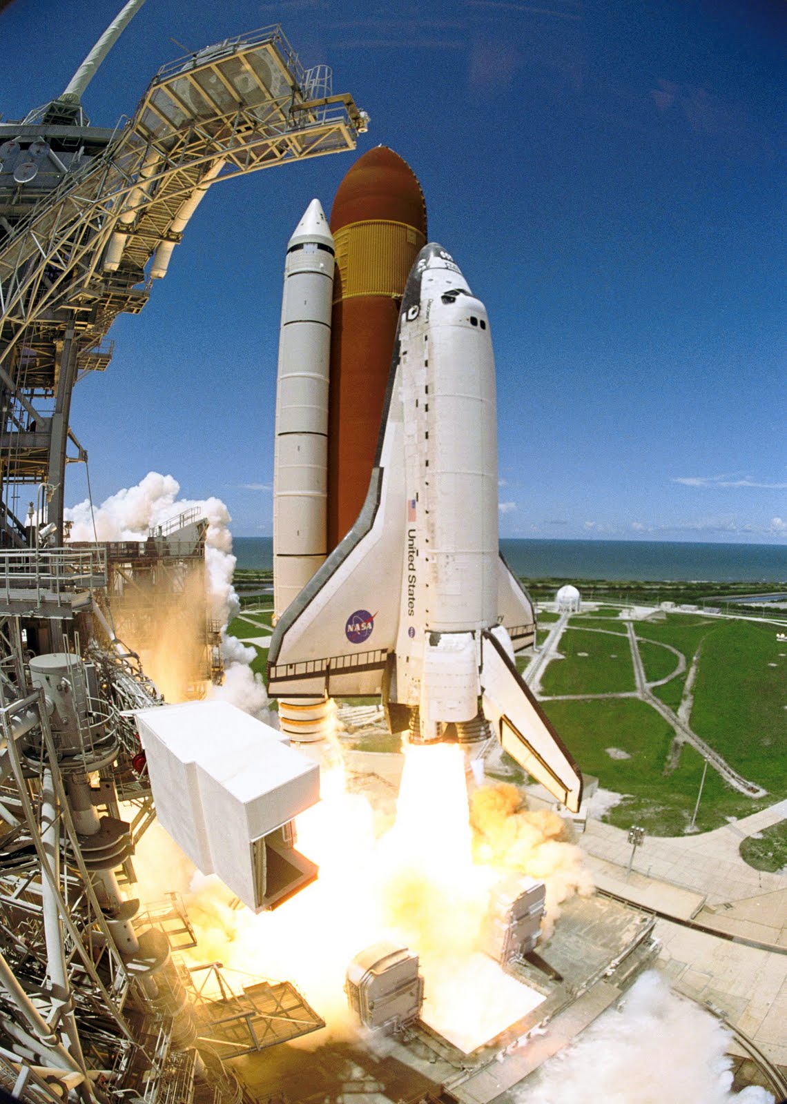 The space shuttle on the launch pad