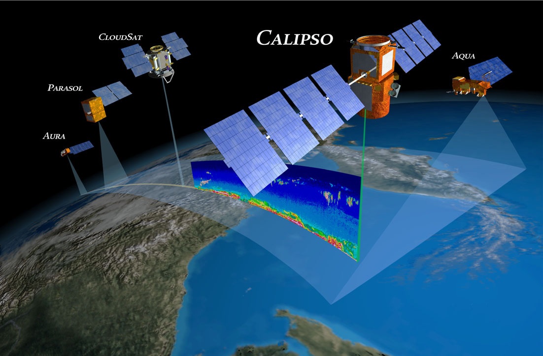 Artist's concept of satellites scanning Earth from orbit