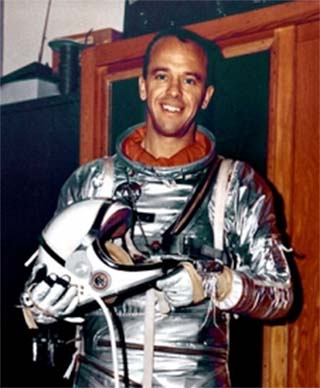 Alan Shepard wears his silver Mercury spacesuit