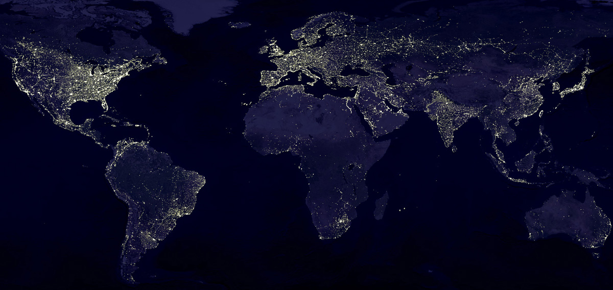 City lights on Earth glowing at night