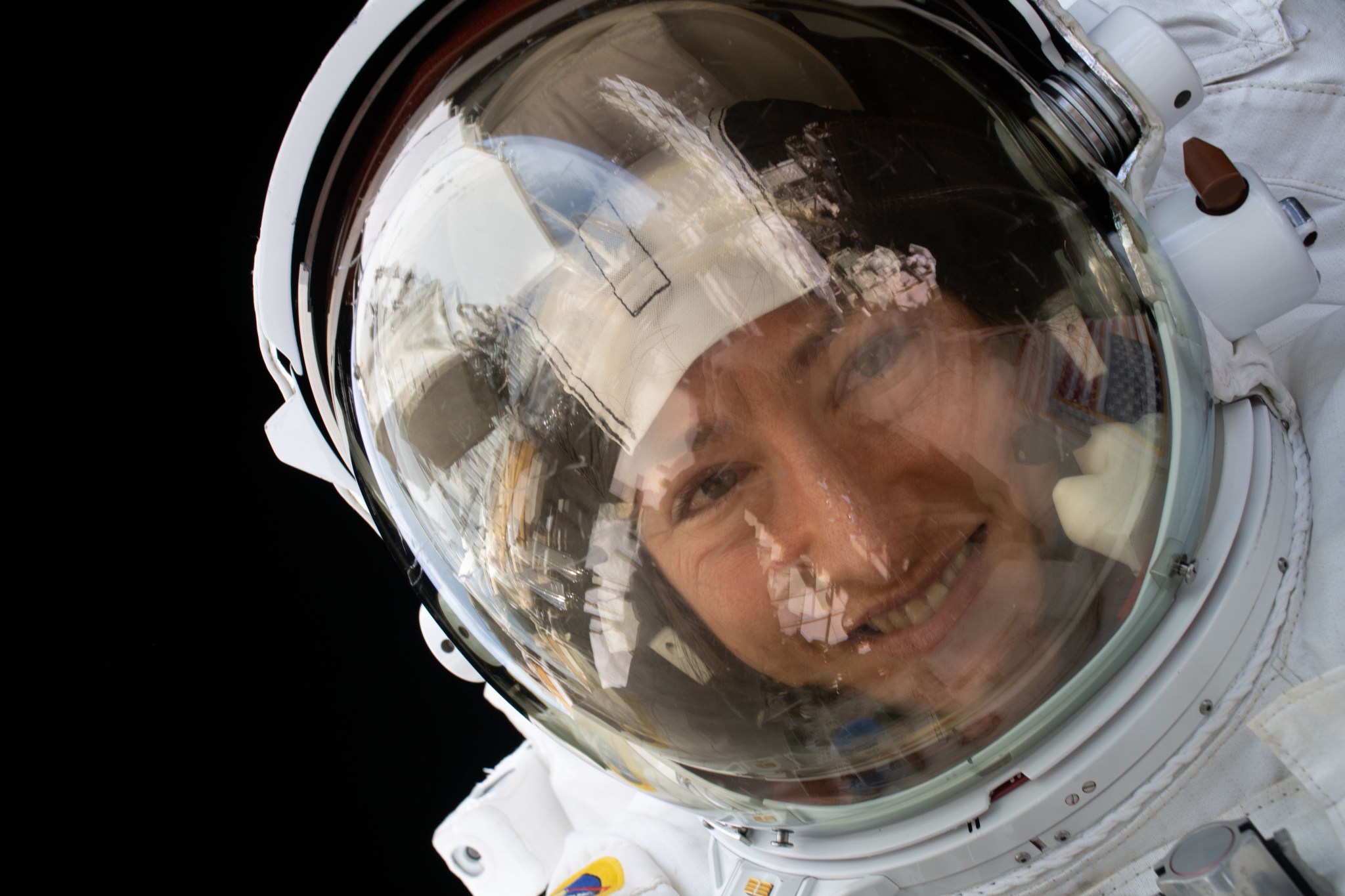 NASA astronaut Christina Koch is pictured during a spacewalk