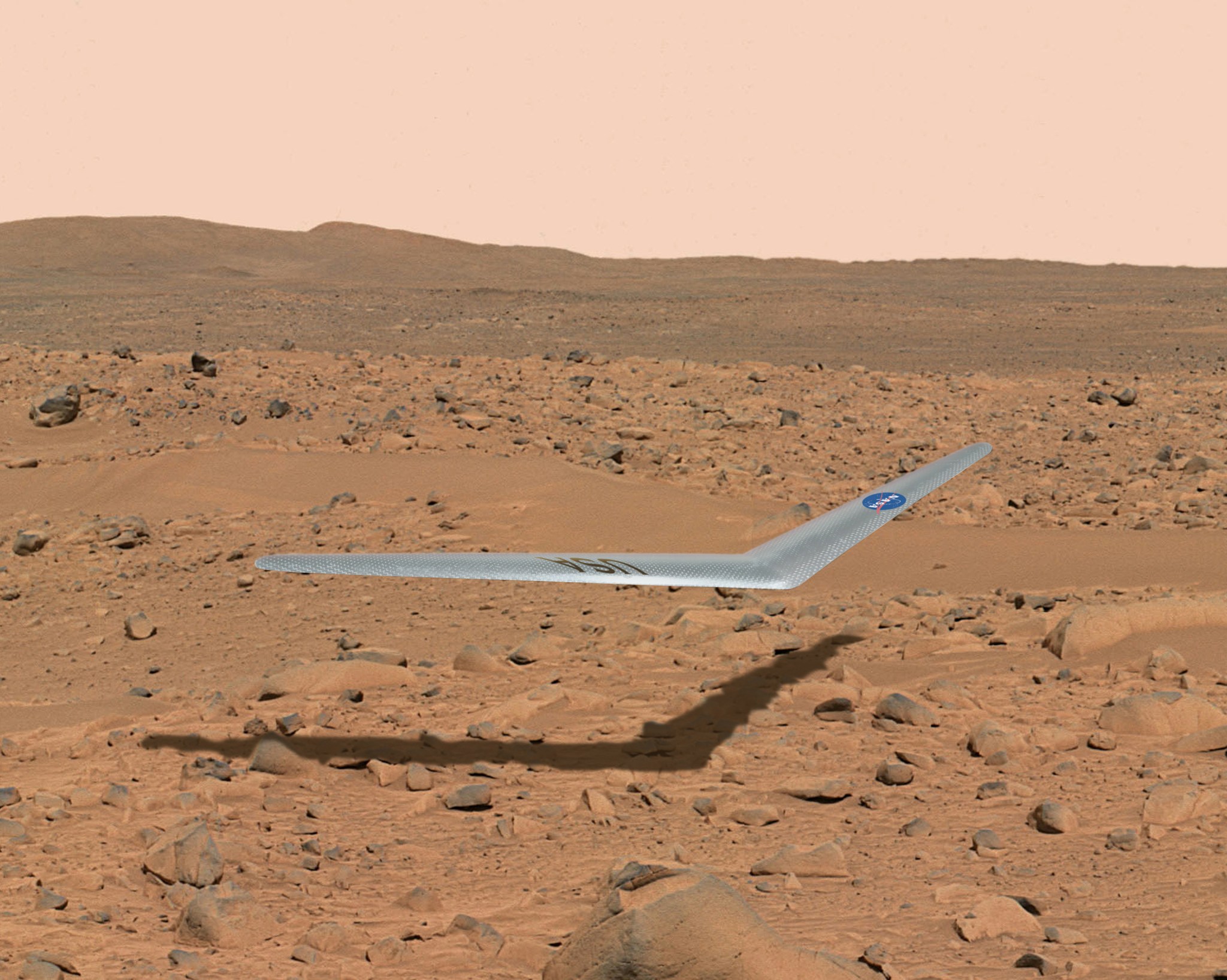 This illustration shows what a Prandtl-m might look like flying above the surface of Mars.