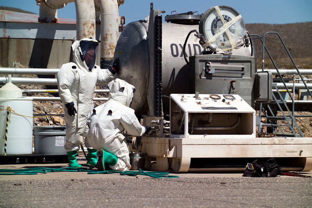 Personnel in PPE. 