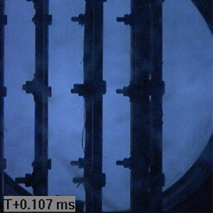 Hypervelocity impact test of a shield configuration.