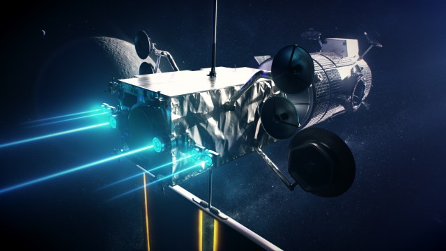 Artist rendition of a vehicle in space using propulsion