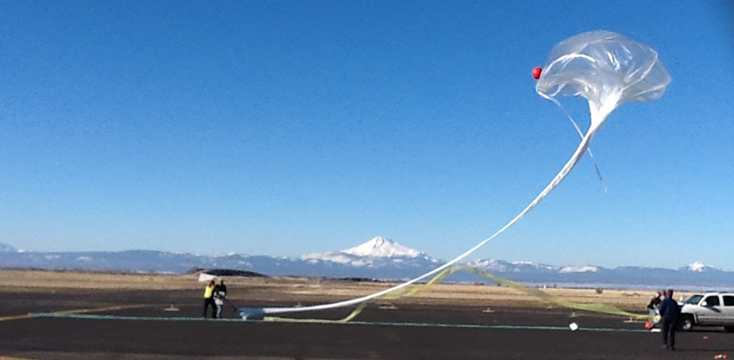 the NSC balloon carrying the NMT prototype data acquisition payload begins its ascent.
