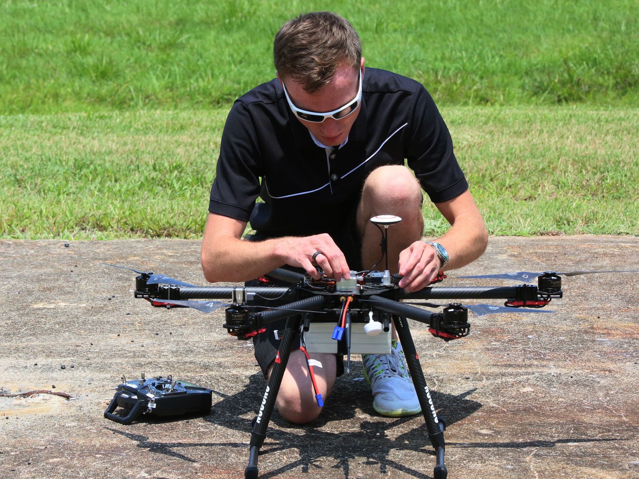 A pilot goes through a checklist before flying an unmanned aircraft system at NASA Langley.