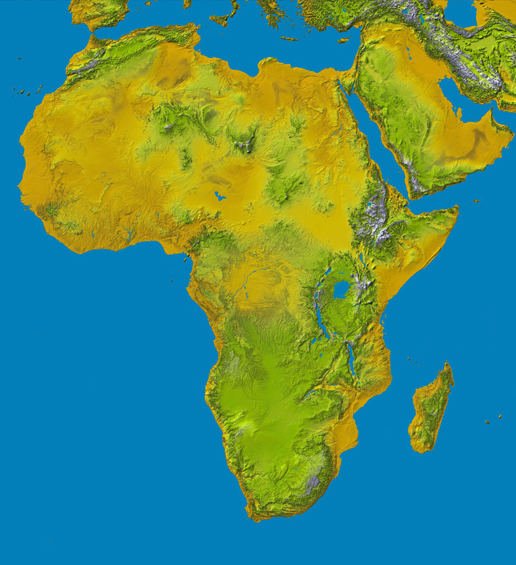 Map of Africa showing elevations