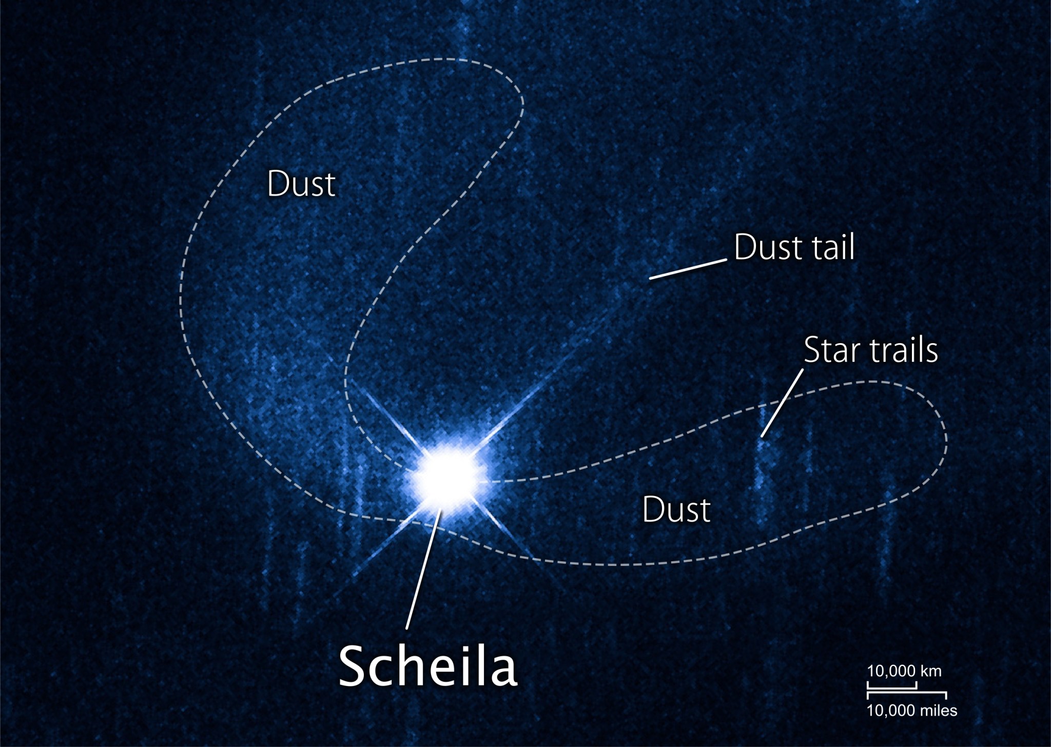 Asteroid Scheila showing dust plumes from a suspected impact