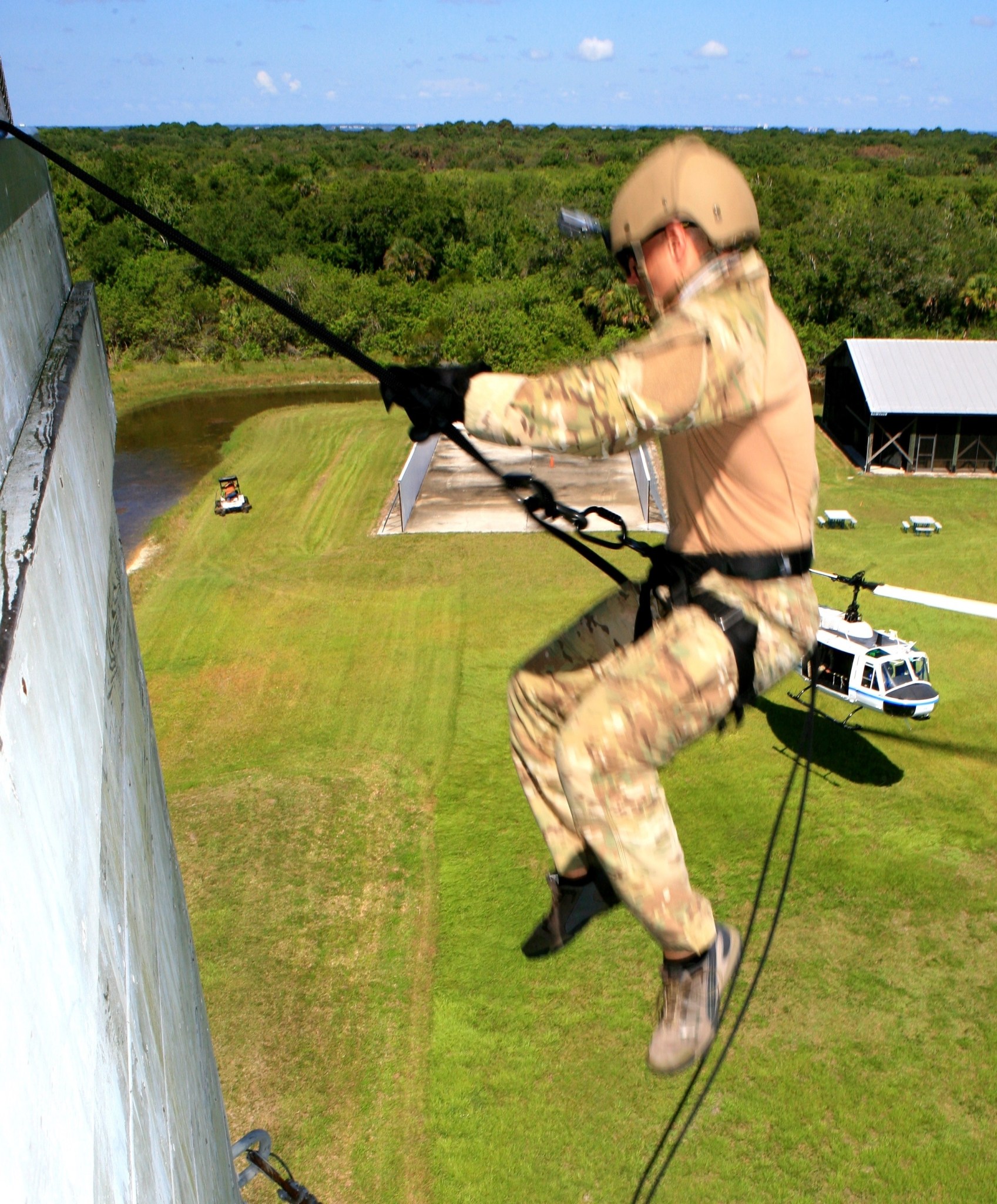 Rappelling down ropes