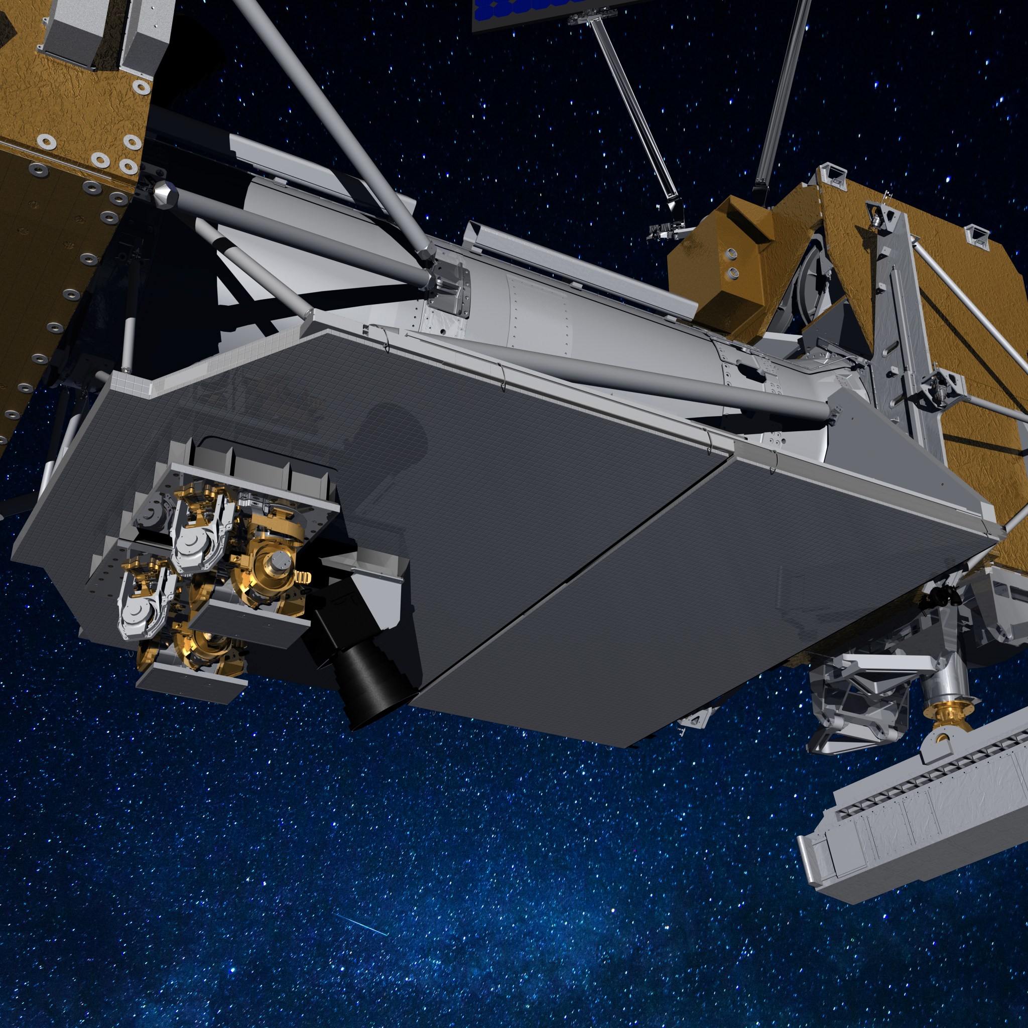 The Laser Communications Relay Demonstration payload is attached to the LCRD Support Assembly Flight (LSAF),