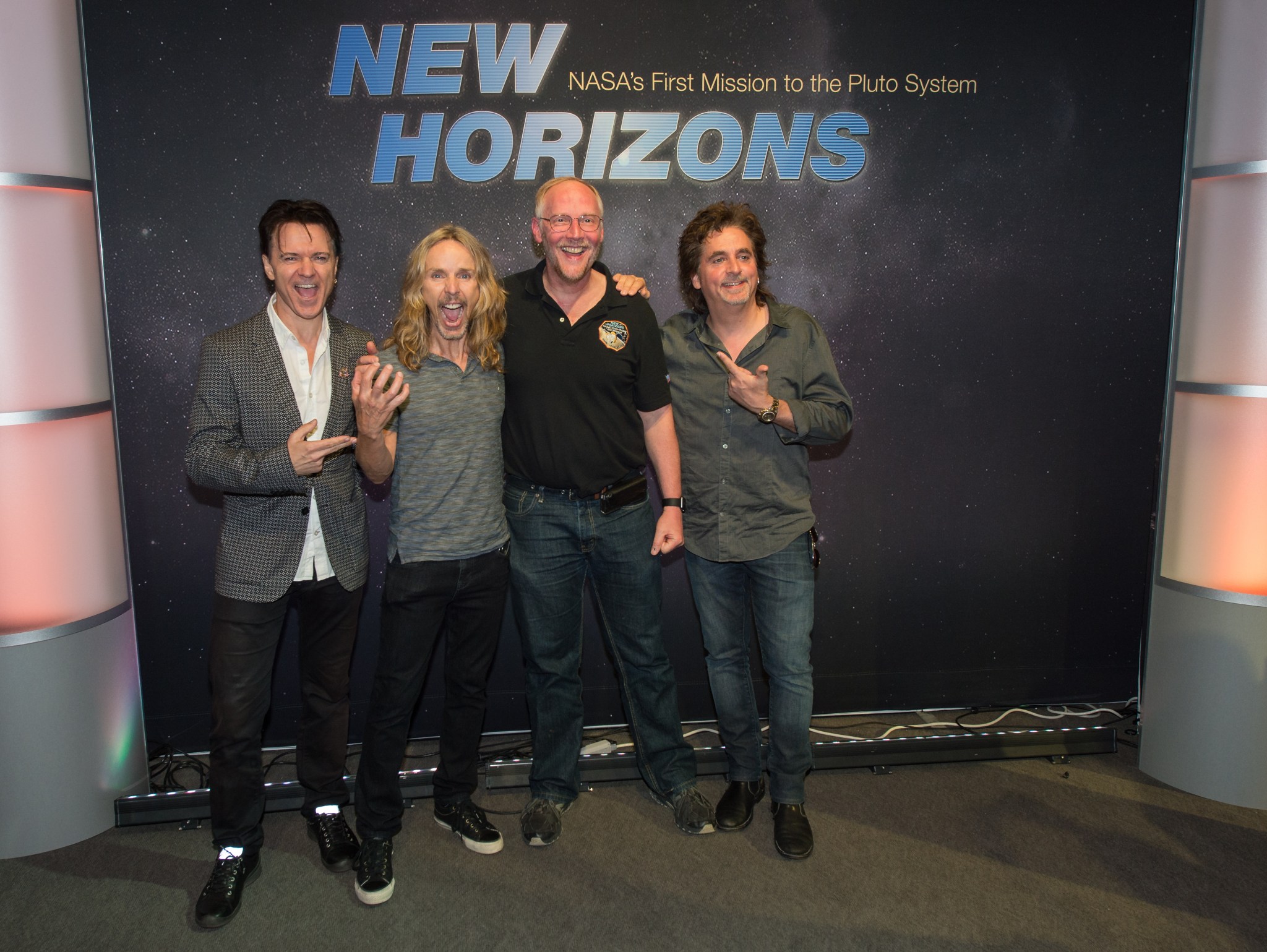 Left to right:  Lawrence Gowan, Tommy Shaw, New Horizons’ Mark Showalter, and Todd Sucherman