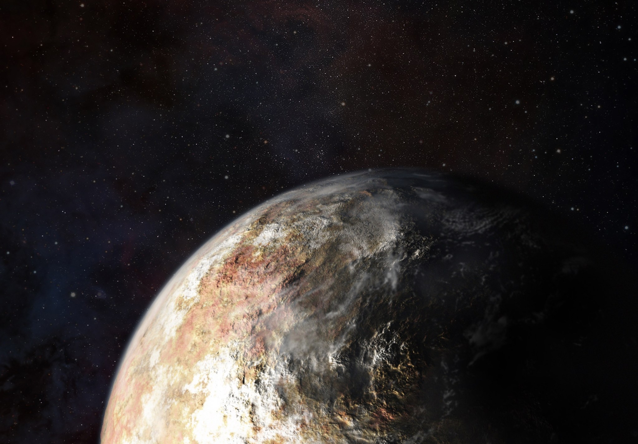 An artist’s conception of clouds in Pluto’s atmosphere. 