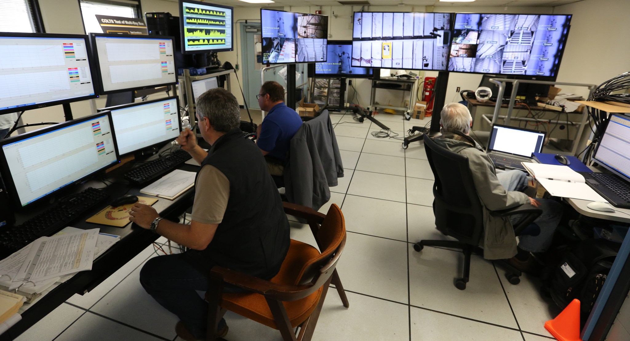 The COLTS control room team busy gathering data during the middle of a test run.