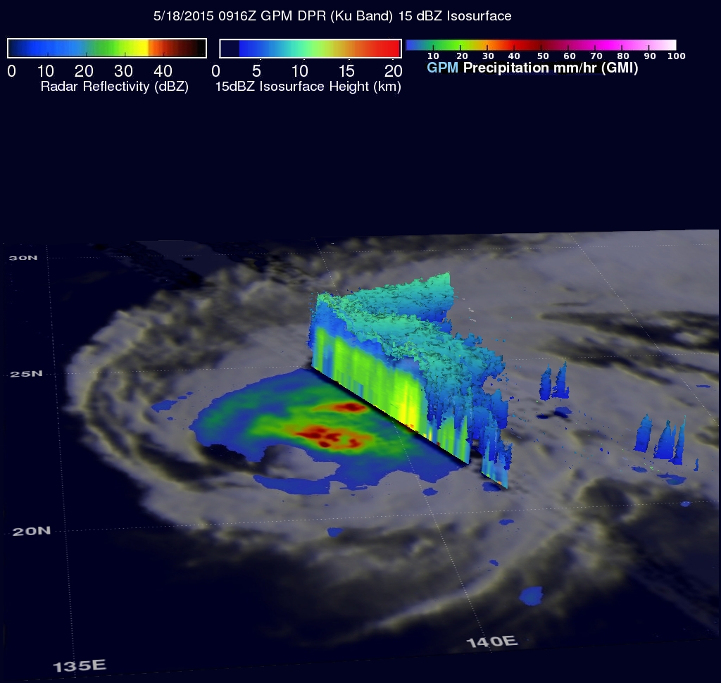muted image of a hurricane cut by a bright color data map