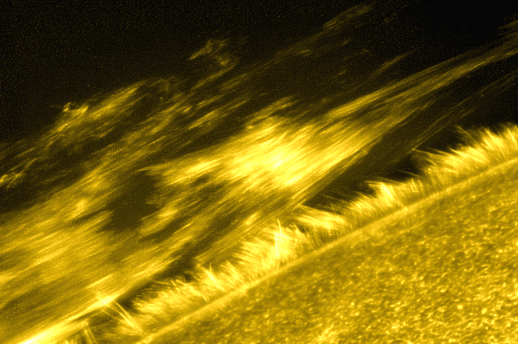 A filament on the sun – a giant ribbon of relatively cool solar material threading through the sun's atmosphere, the corona. 