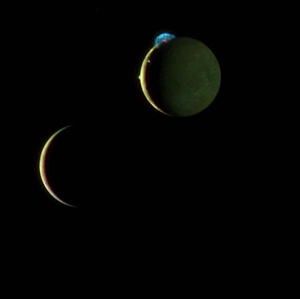 Composite image of Io and Europa 