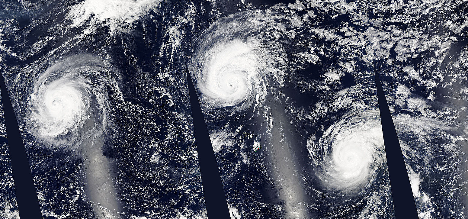 MODIS view of Kilo, Ignacio and Jimena