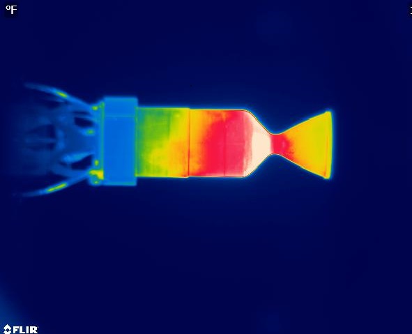 This image reveals a temperature profile of a thruster using the green propellant LMP-103S during a 10-second pulsing test.