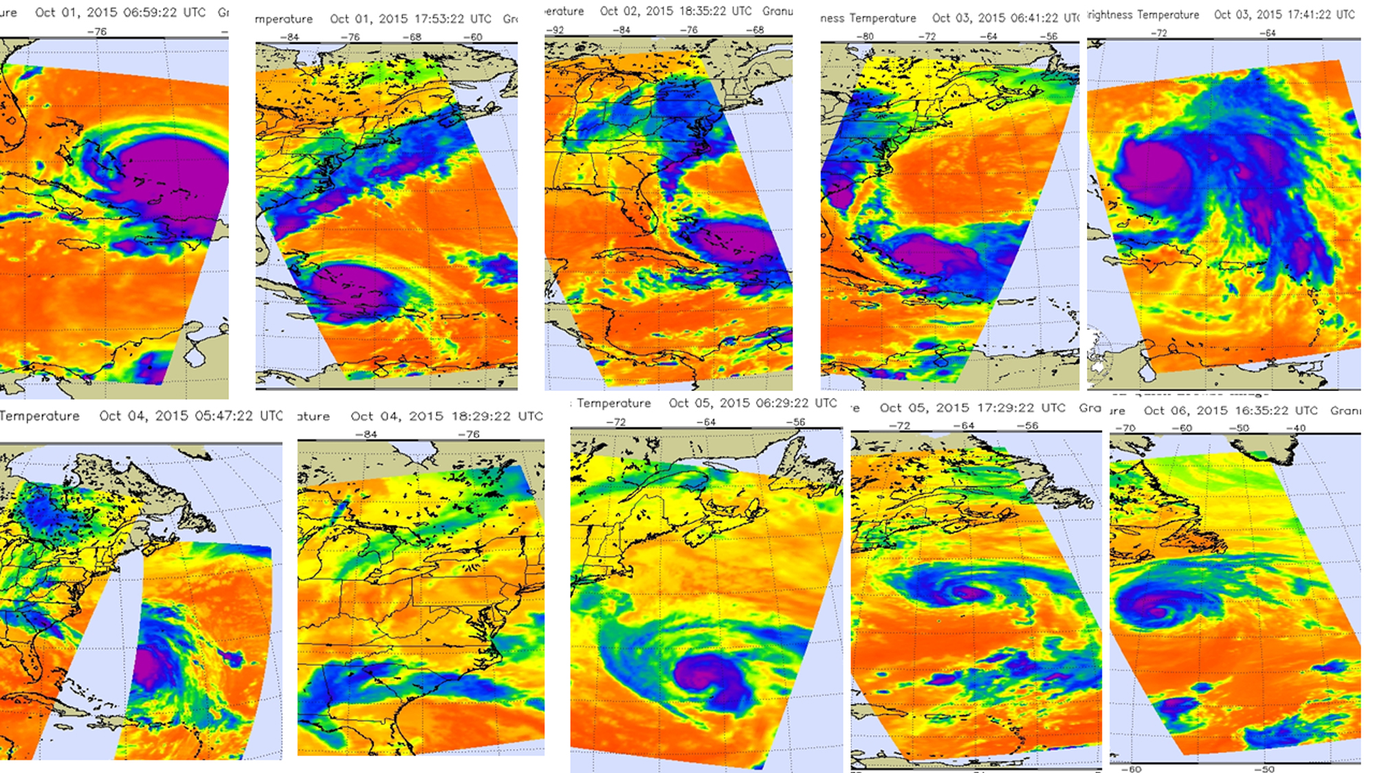 Series of infrared images of Hurricane Joaquin from Oct. 1-6