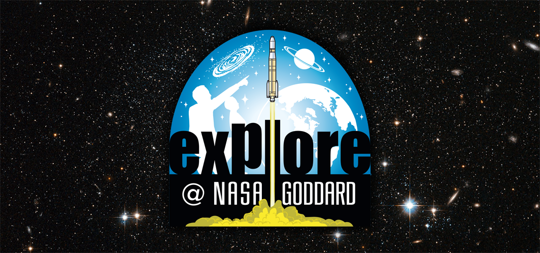 Explore at NASA Goddard logo on a starfield background