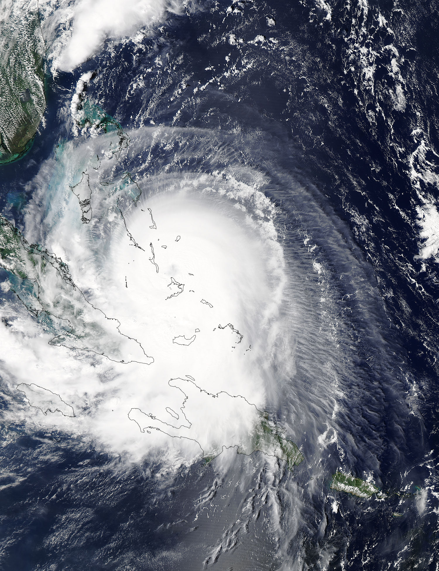 NASA's Aqua satellite captured this visible image of Hurricane Joaquin over Bahamas on Oct. 1 at 17:55 UTC (1:55 p.m. EDT). 