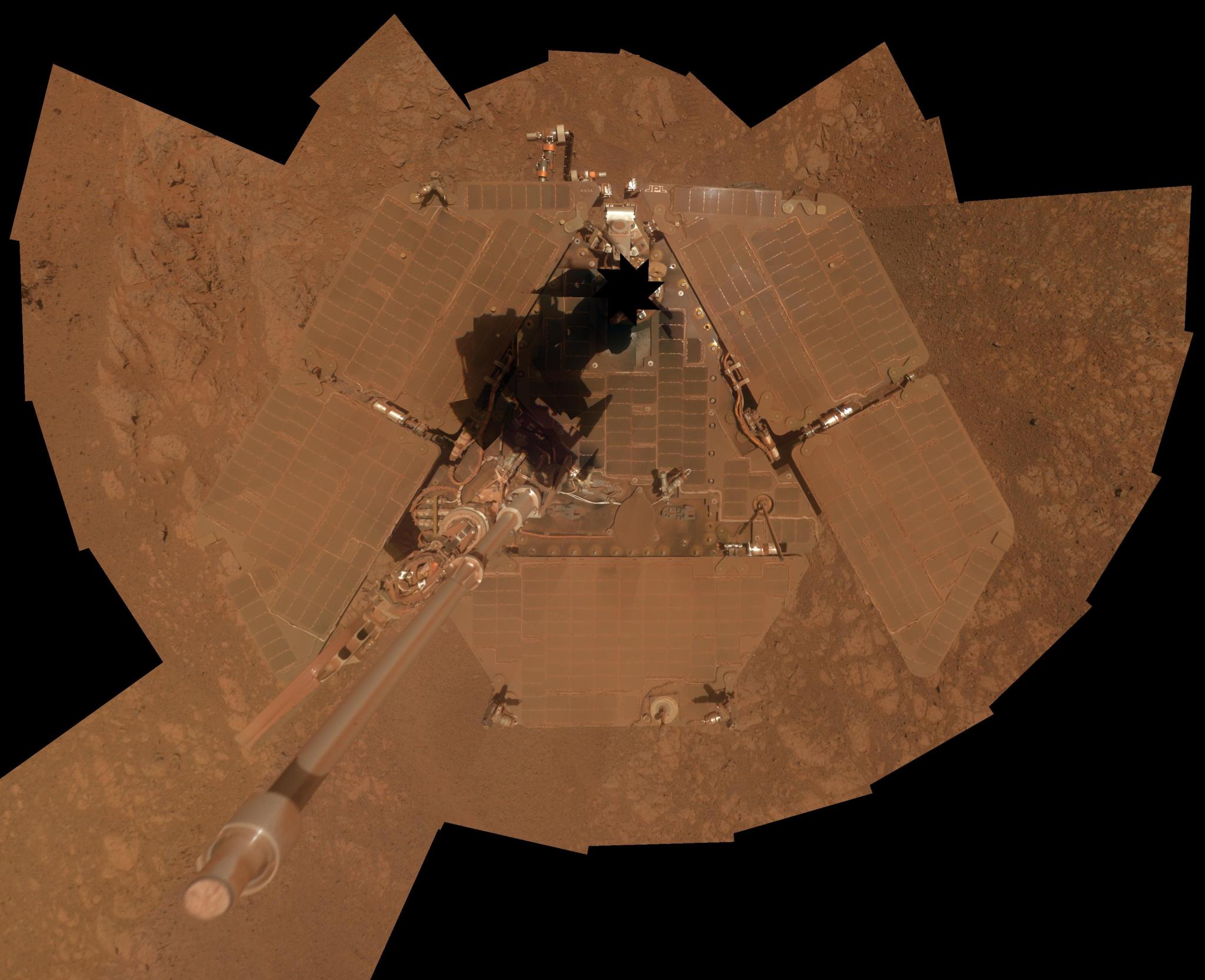 composite image - rover selfie covered with dust