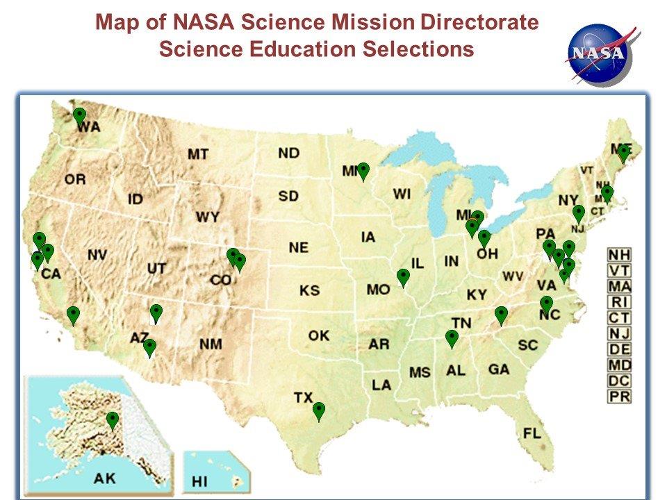 Locations across the nation of the 27 Science Education Partners selected by NASA for STEM Agreements