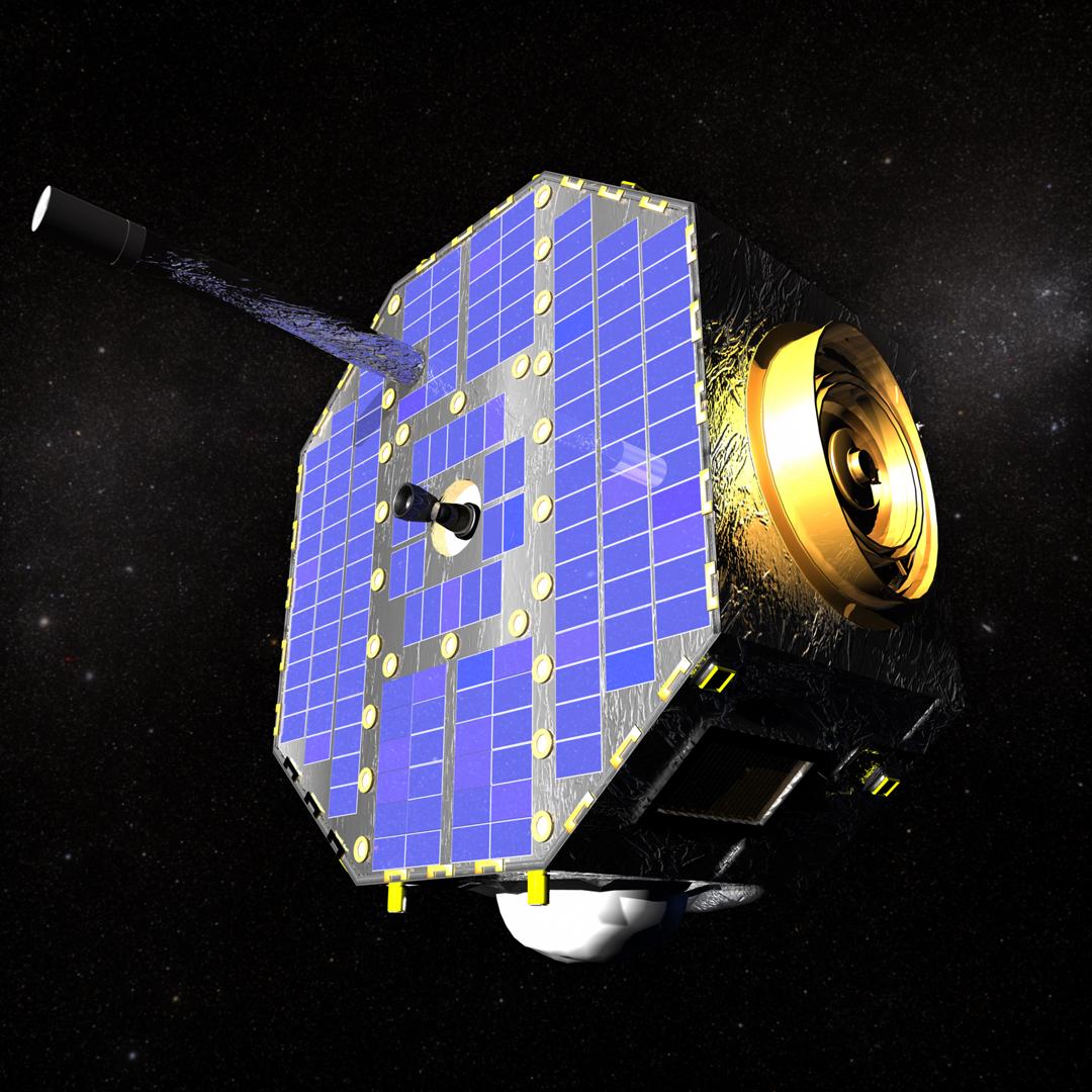 An illustration shows the IBEX spacecraft in space. The left side of the spacecraft is covered in blue solar panels.