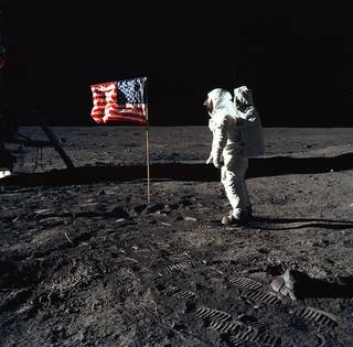 <strong>July 20, 1969</strong>: Armstrong and Edwin “Buzz” Aldrin land on the Moon. Armstrong, commander, took this picture of Aldrin with a 70mm Hasselblad lunar surface camera.