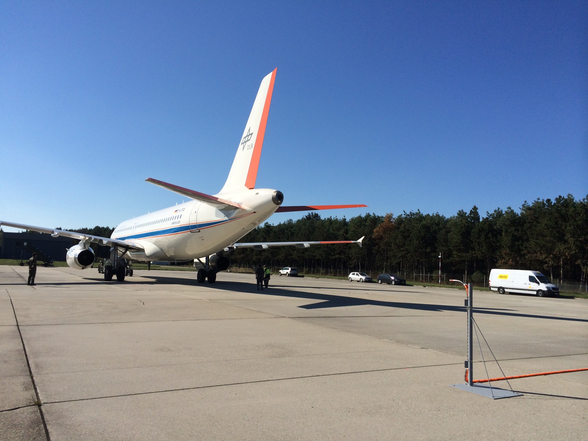 The German Aerospace Center's Airbus 320 parked on the tarmac.