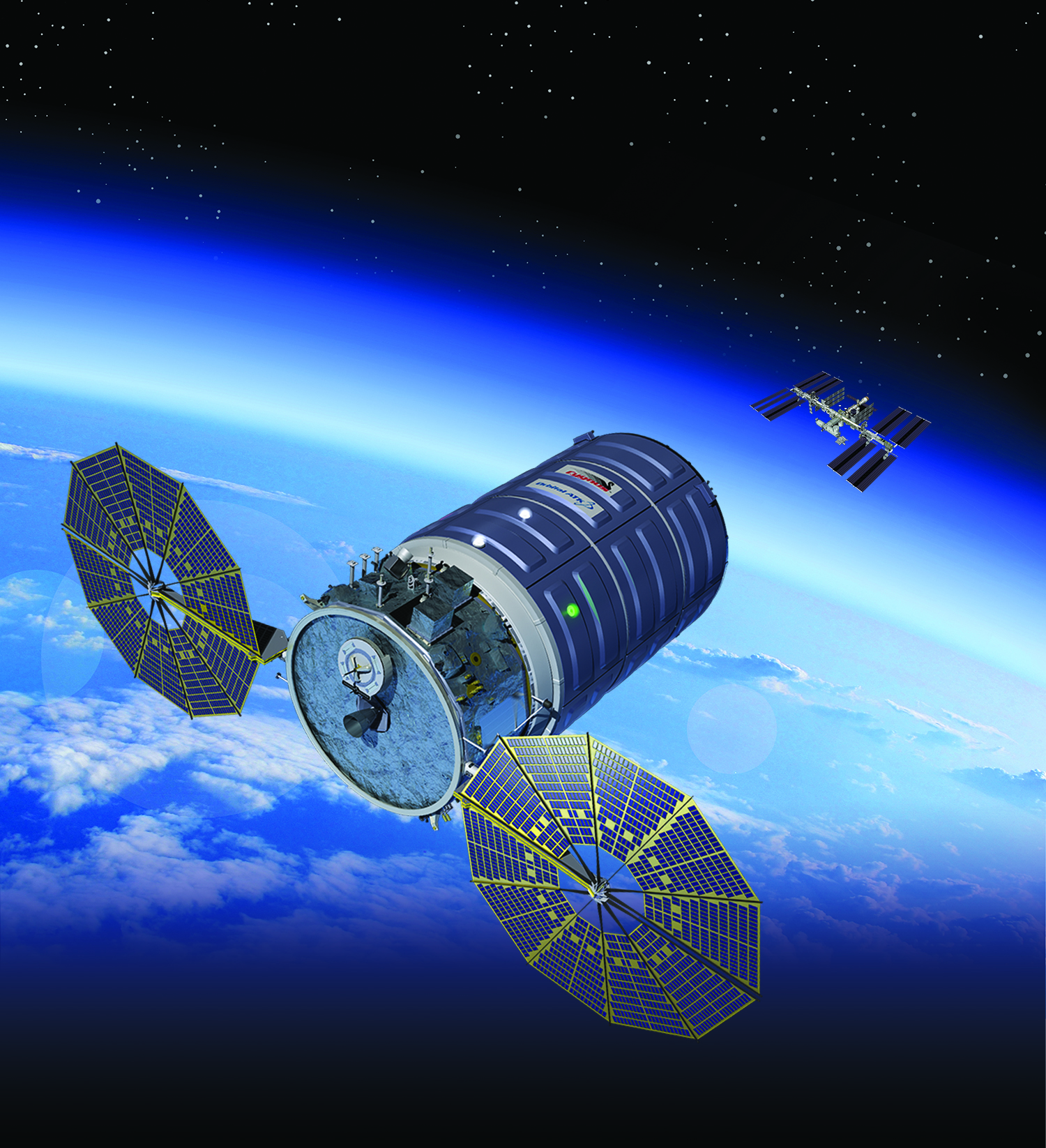 Artist's concept of Orbital ATK's Cygnus spacecraft in orbit.