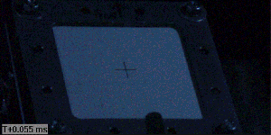 A projectile impacts the shield configuration dead center on the cross hair target.