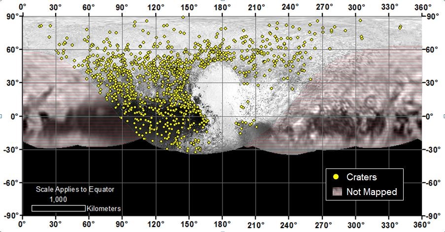 Locations of more than 1,000 craters mapped on Pluto by NASA’s New Horizons mission