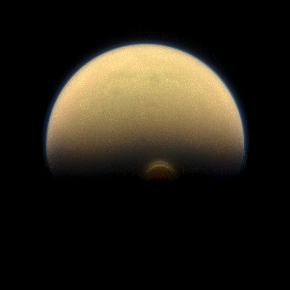 A cloud system called the south polar vortex on Titan's south pole