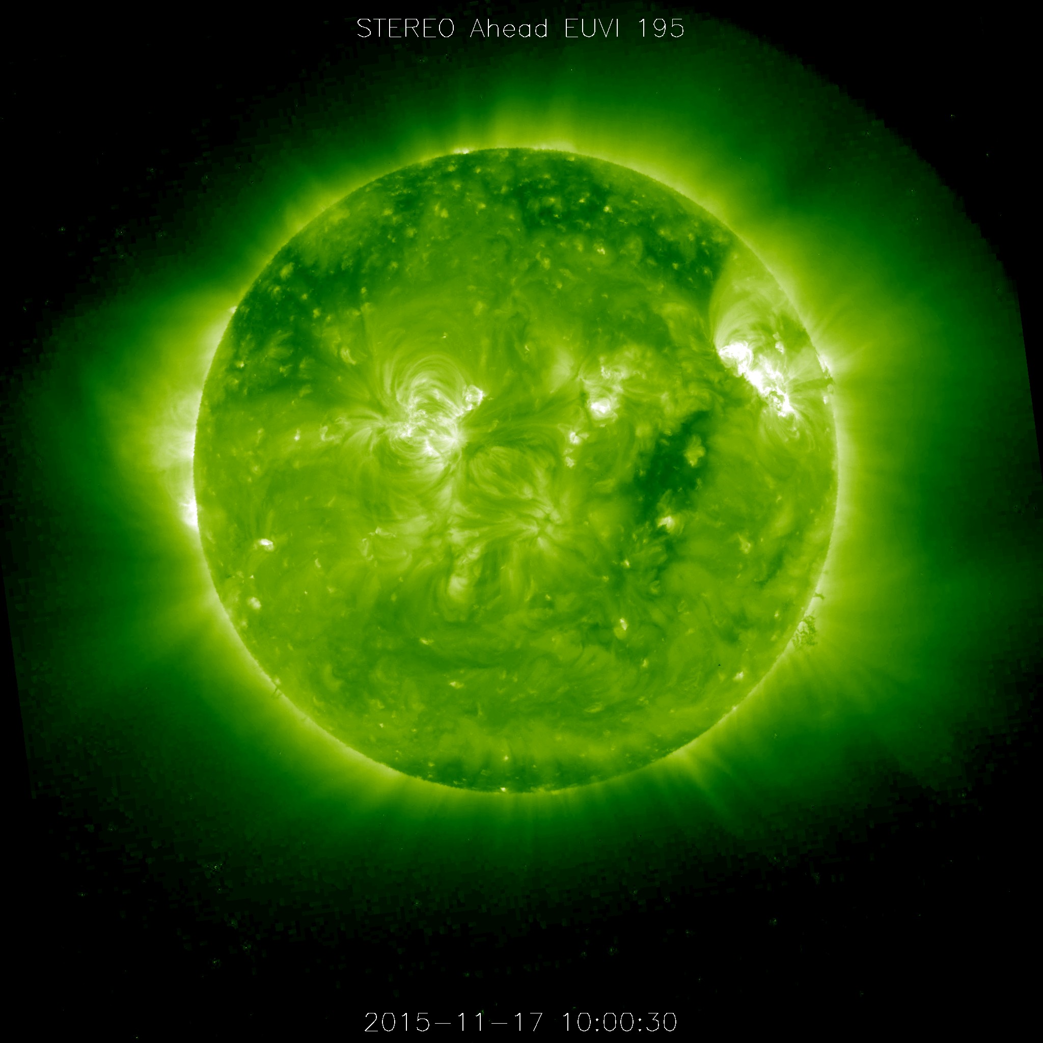 image of the sun taken with the Extreme Ultraviolet Imager aboard STEREO-A