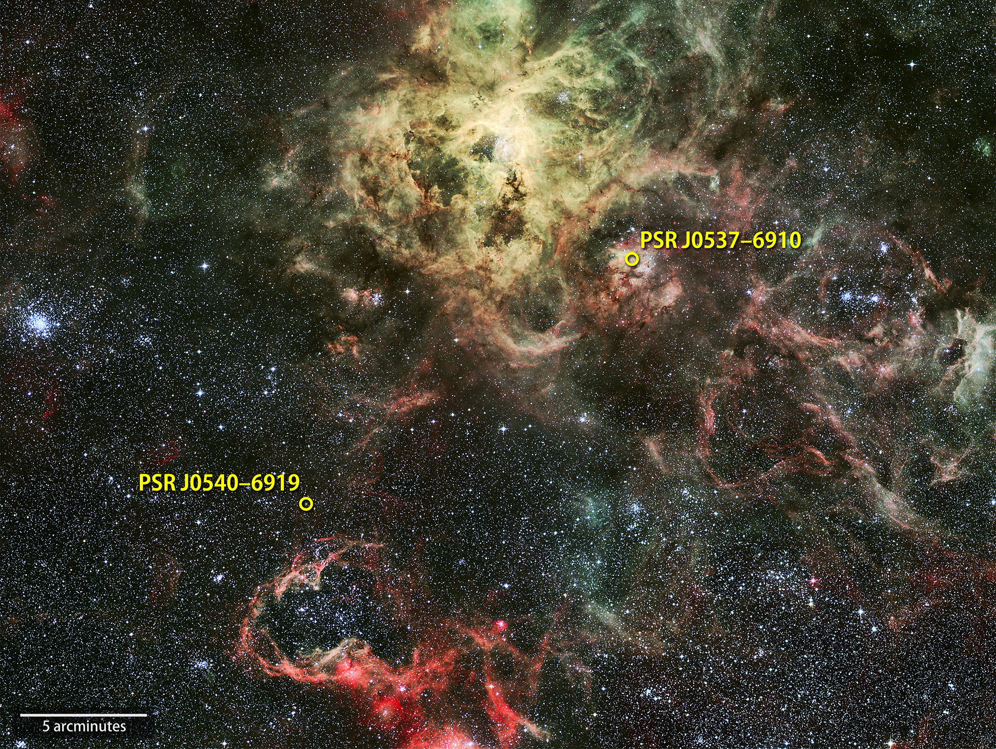 The first extragalactic gamma-ray pulsar near the Tarantula Nebula star-forming region