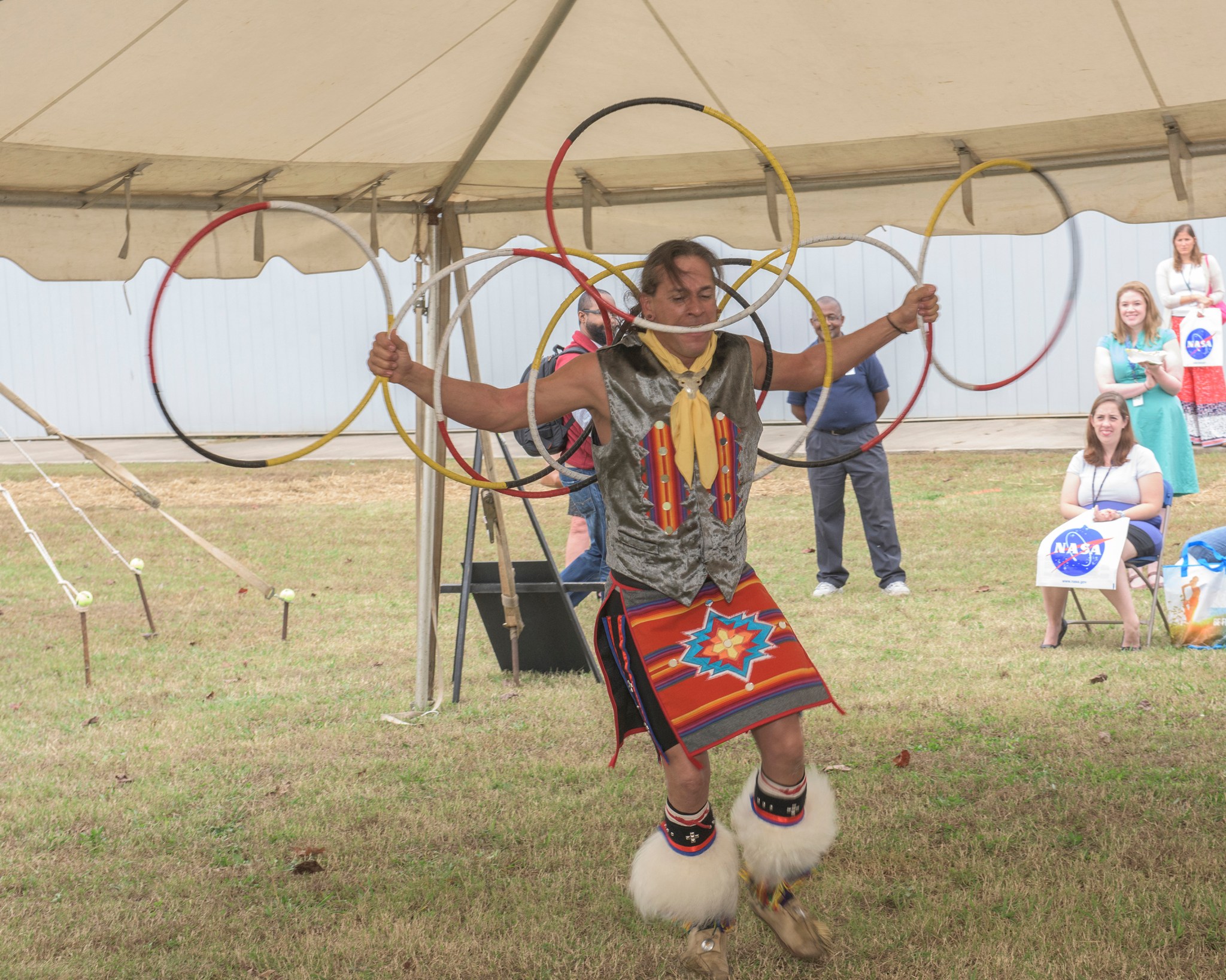 Little Big Mountain performs a traditional Native American Hoop Dance at NASA Marshall Space Flight Center.