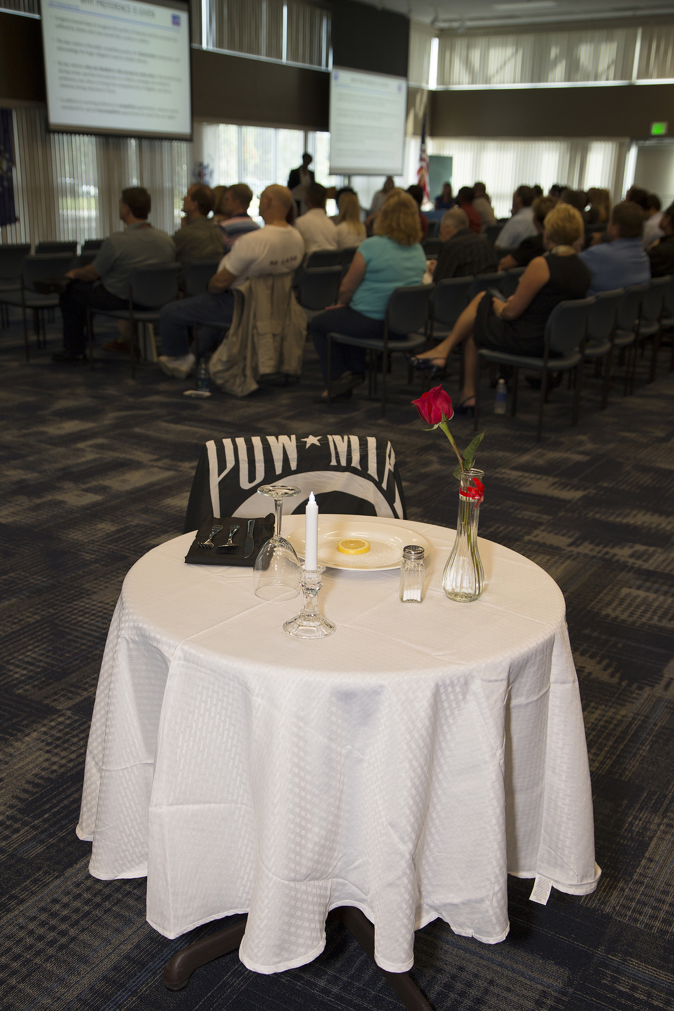 The POW/MIA table is set for the Veterans Day Recognition Event.