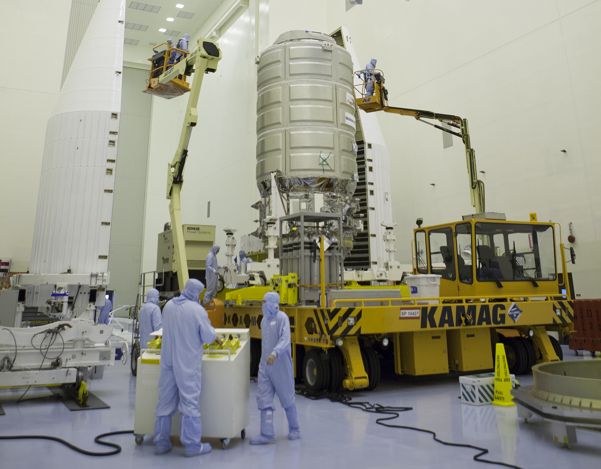 Orbital ATK Cygnus in the Payload Hazardous Servicing Facility at NASA's Kennedy Space Center in Florida