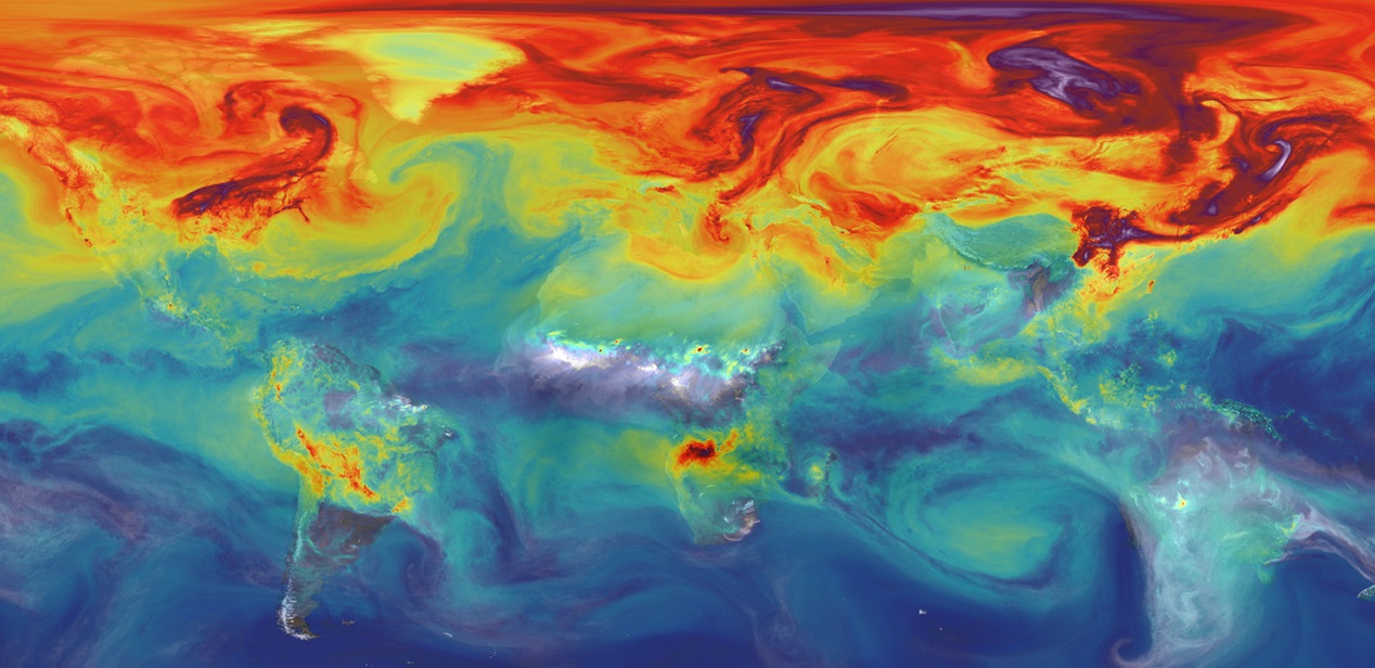NASA simulation of carbon dioxide in the atmosphere