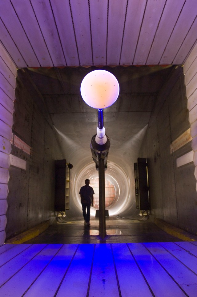Scale Model of the Crew Launch Vehicle being tested in the 11-by 11-foot Transonic Wind Tunnel
