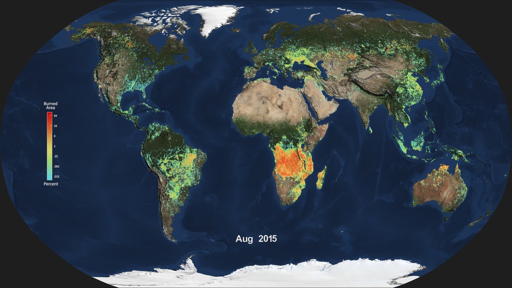monthly average of global burned area for August 2015