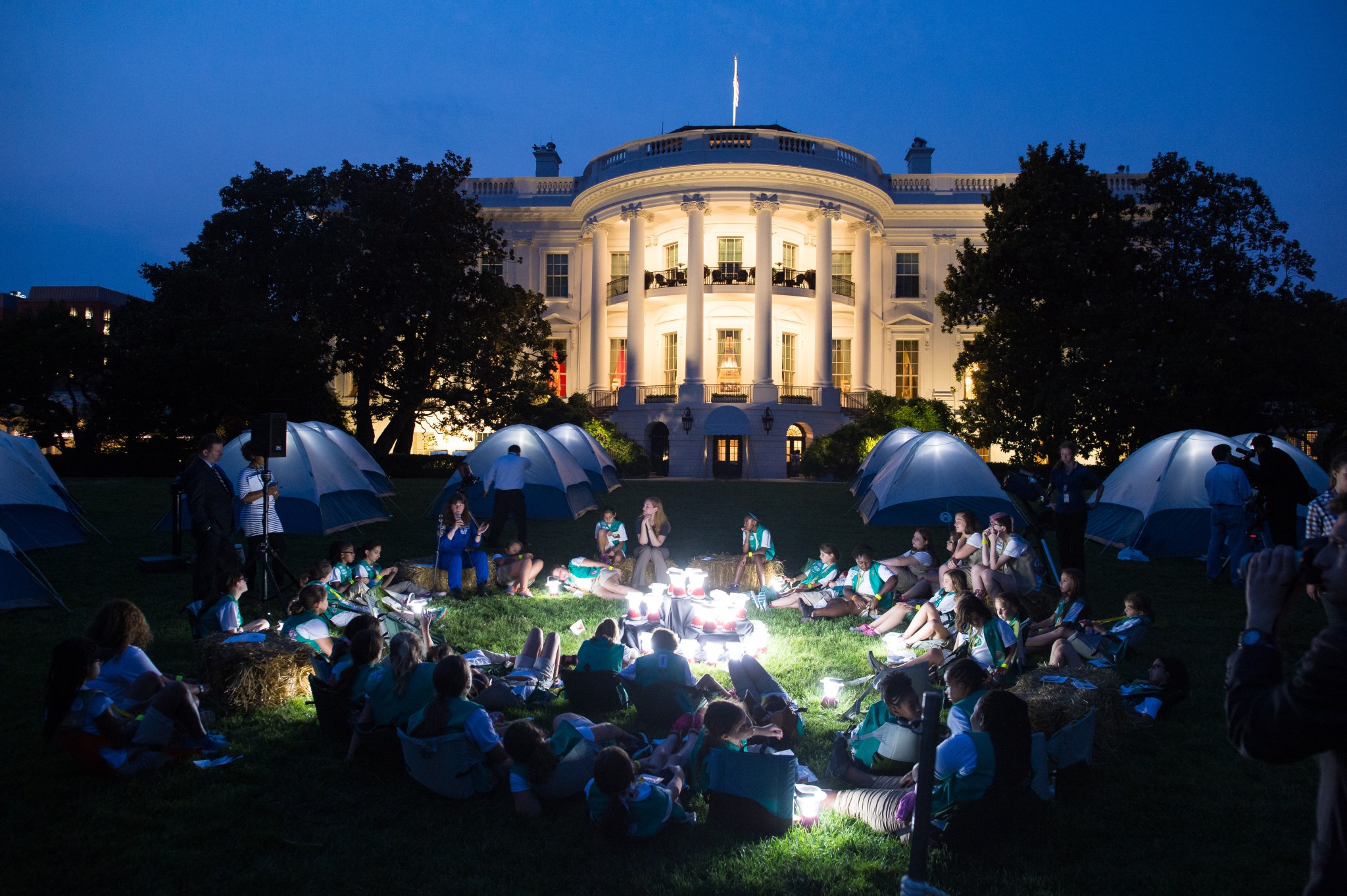 Girl Scout troop listens to astronaut Cady Coleman speak at evening event on White House lawn