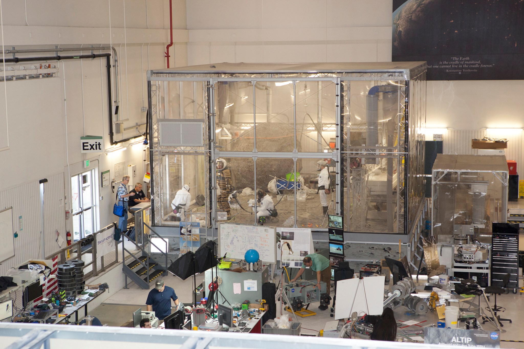 The regolith bin at Kennedy's SwampWorks.