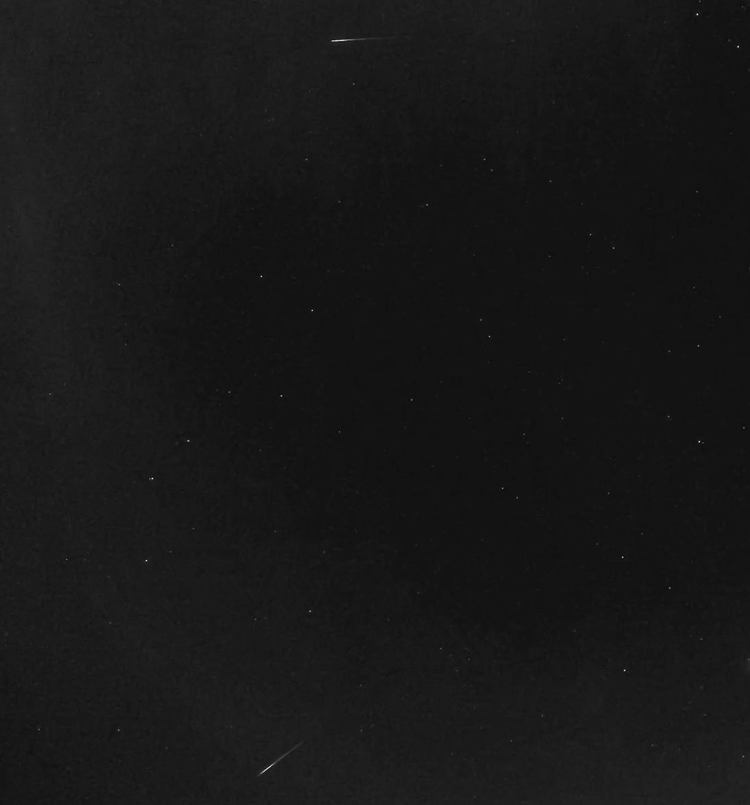 A rare, double-treat of two meteors are photographed during a 2015 meteor shower